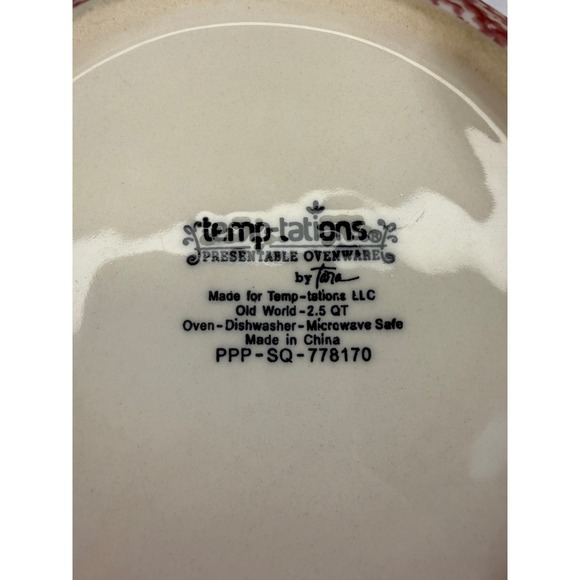 Temp-tations Old World Cranberry Red Ceramic Mixing Serving Bowls Set of 2 - Picture 6 of 8